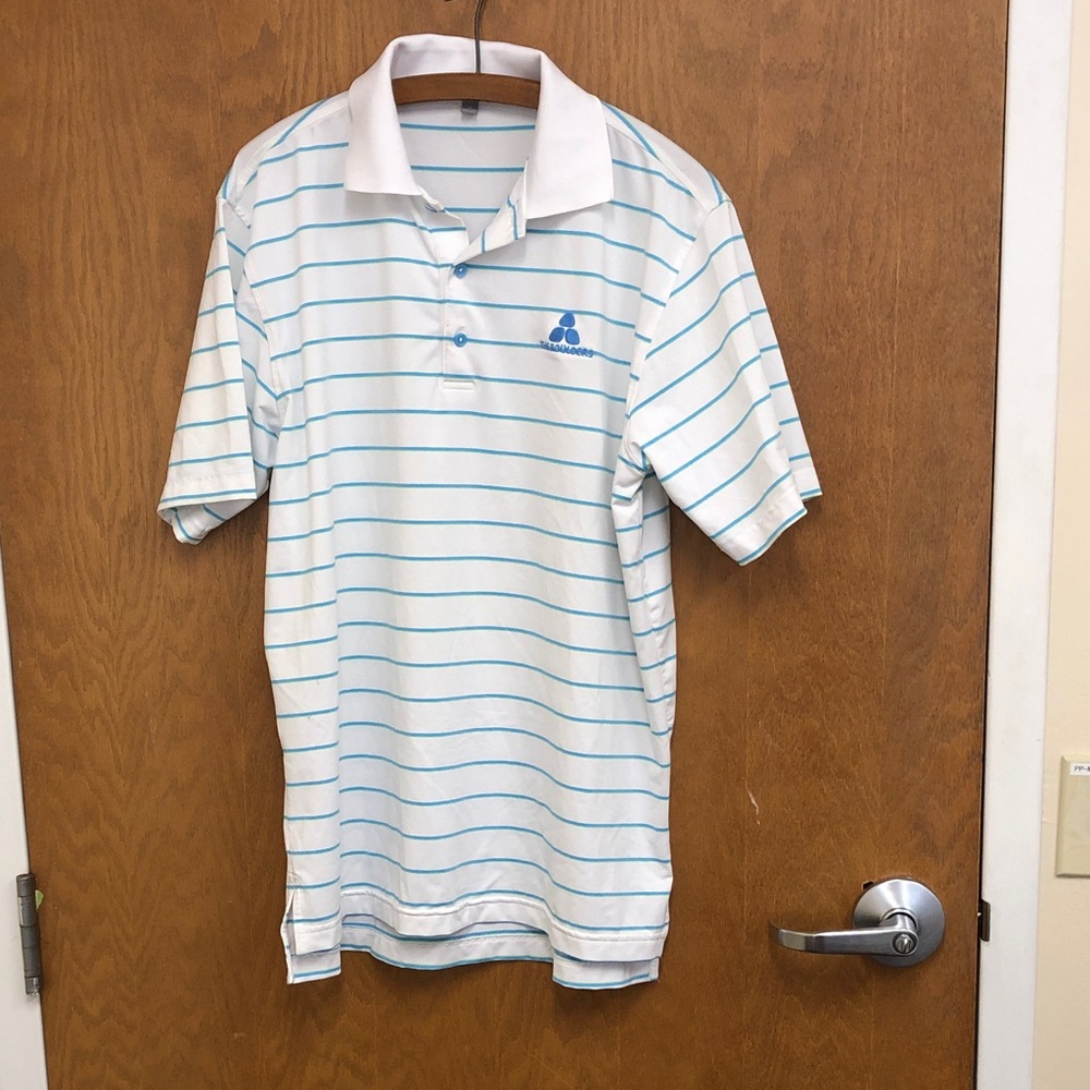 Men's White and Blue Striped Polo Shirt - Peter Millar -